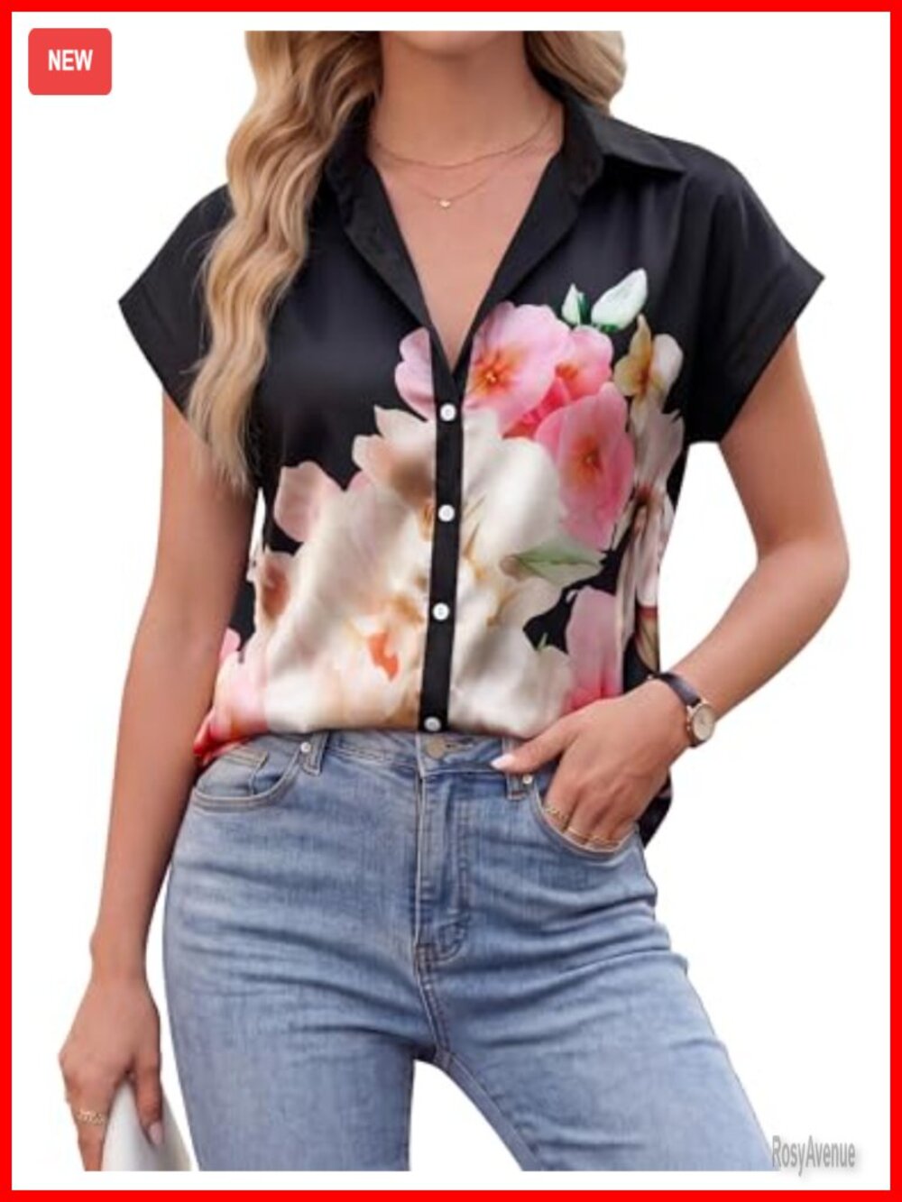 Satin Button Down Blouse Floral Print Cap Sleeve Dressy Casual Top